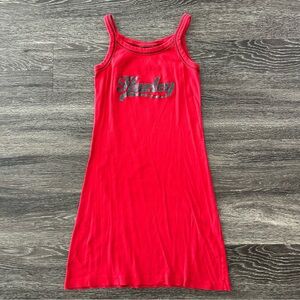 Vintage Hurley Red Tank Mini Dress Women’s XS 90s Y2K Skate Surf Black Glitter